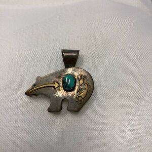 Silver and Turquoise Bear Pendant